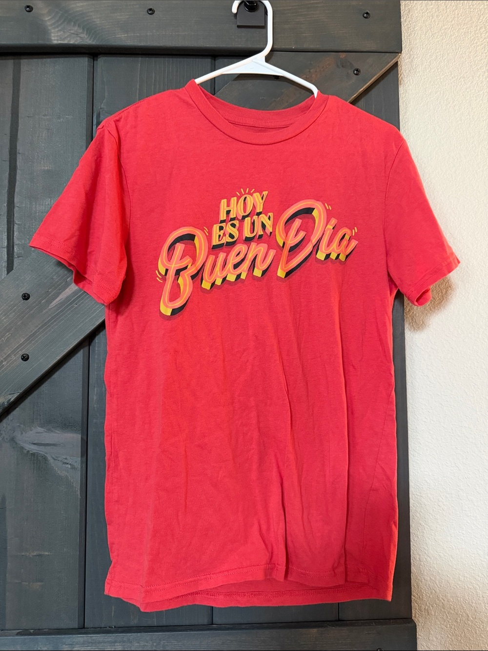 Well Worn Red Short Sleeve Tee with Yellow Script